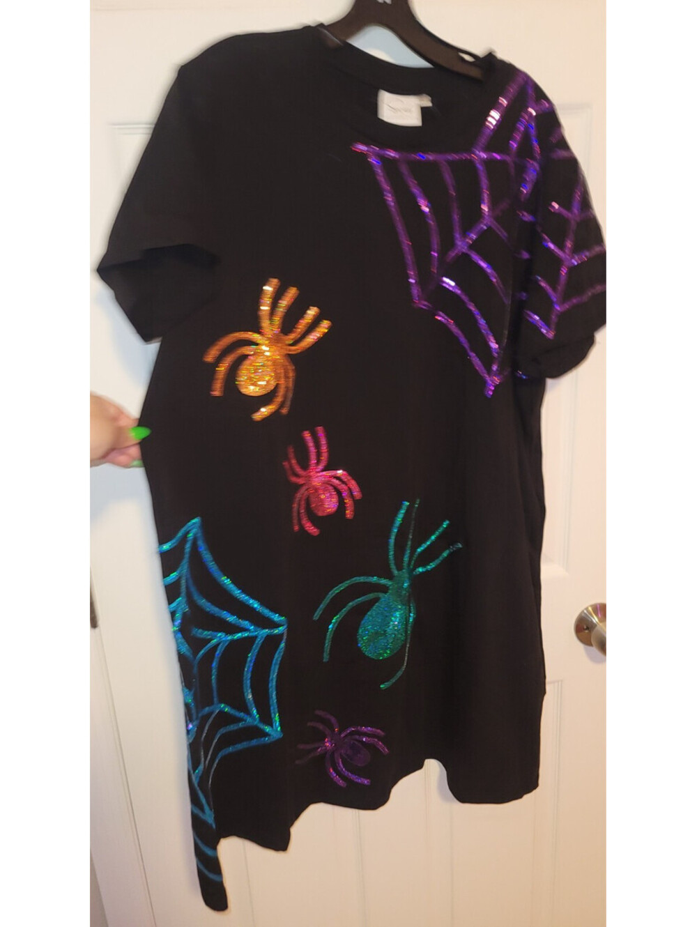 SASH CLOTHING BAR BLACK SHIRT DRESS MULTI COLORED SEQUIN SPIDERS SIZE 2XL NEW
